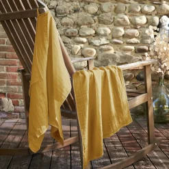 Lot de 2 essuie-mains gaze de coton (70 cm) Gaïa Jaune safran