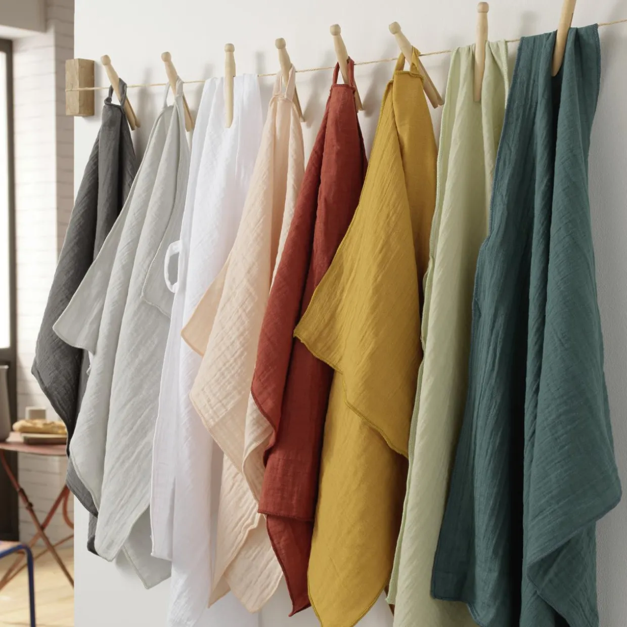 Lot de 2 essuie-mains gaze de coton (70 cm) Gaïa Jaune safran