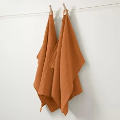 Lot de 2 essuie-mains gaze de coton (50 x 70 cm) Gaïa Abricot