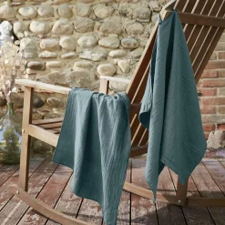 Lot de 2 essuie-mains gaze de coton (70 cm) Gaïa Bleu canard