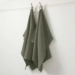 Lot de 2 essuie-mains gaze de coton (70 cm) Gaïa Vert romarin