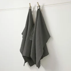 Lot de 2 essuie-mains gaze de coton (70 cm) Gaïa Gris granit