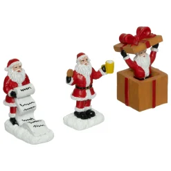 Lot de 3 figurines pour village (H7 cm) Père Noël en folie