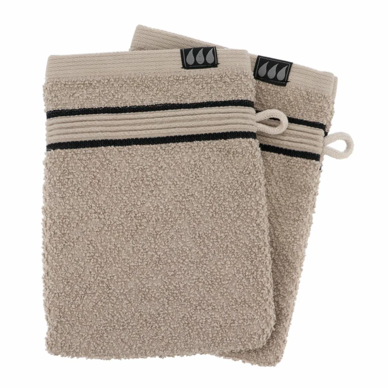 Lot de 2 gants de toilette coton (15 x 21 cm) Black Line Joia Gris ficelle / noir