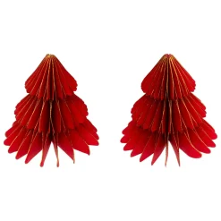 Lot de 2 minis Sapins décoratifs (H6 cm) papier magnétique Rouge