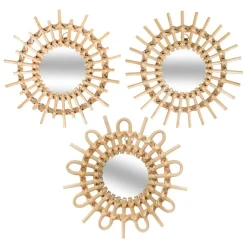 Lot de 3 miroirs (D28 cm) Soleil Rotin Naturel