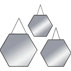 Lot de 3 miroirs en métal (H26 cm) Hexagonal Noir