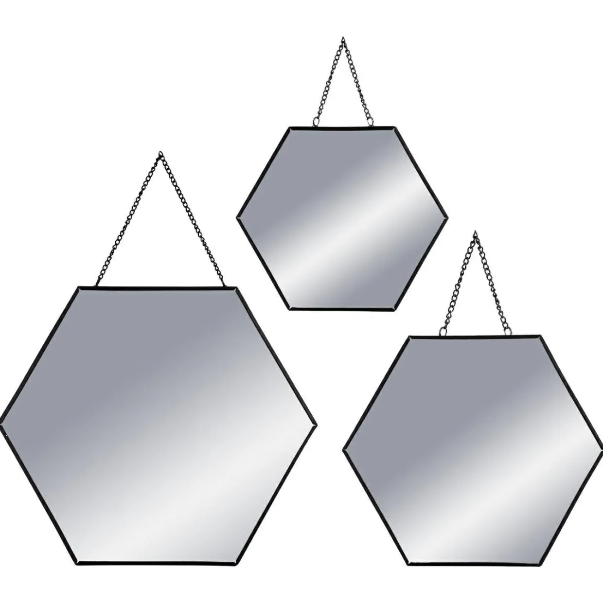 Lot de 3 miroirs en métal (H26 cm) Hexagonal Noir