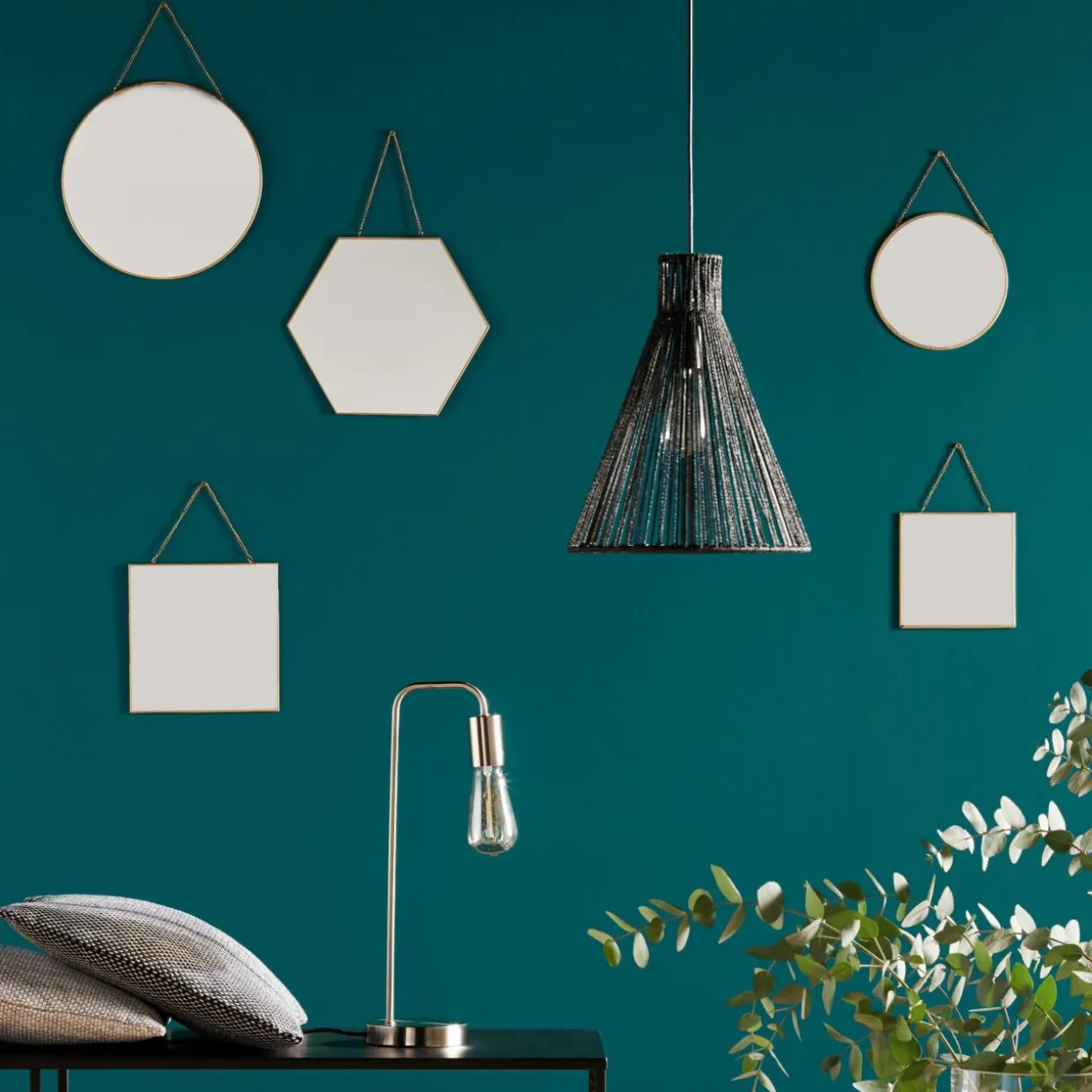 Lot de 3 miroirs en métal (H26 cm) Hexagonal Noir