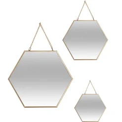 Lot de 3 miroirs en métal (H26 cm) Hexagonal Or