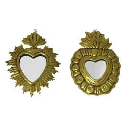 Lot de 2 miroirs métalisés Ex-Voto (H18 cm) Cœur Or