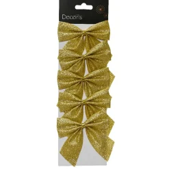 Lot de 5 nœuds de Noël (H9 cm) Scintillant Or