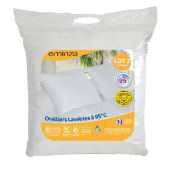 Lot de 2 oreillers carrés moelleux (60 x 60 cm) Lavables à 95 ° Blanc