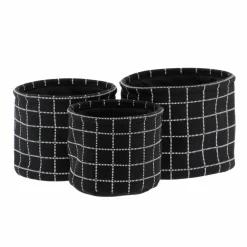 Lot de 3 paniers de rangement (H17 cm) Carreaux Noir