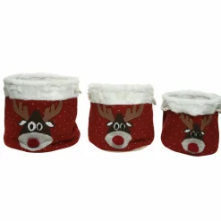 Lot de 3 paniers de rangement (H35 cm) Têtes de Renne Rouge