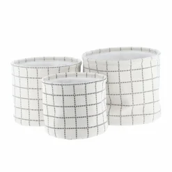 Lot de 3 paniers de rangement (H17 cm) Carreaux Blanc