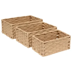 Lot de 3 paniers de rangement tressés hauts (30 x 21 cm) Garlic Beige
