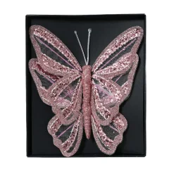 Lot de 2 Papillons sur pince (H14 cm) Rêverie Rose poudré