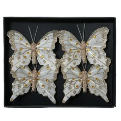 Lot de 4 Papillons sur pince (H8 cm) Éclats et perles Dorés