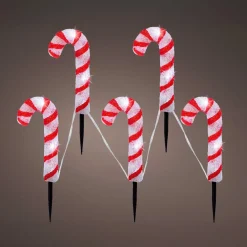 Lot de 5 piquets de jardin lumineux 50 LED (H35 cm) Sucre d'orge Blanc froid