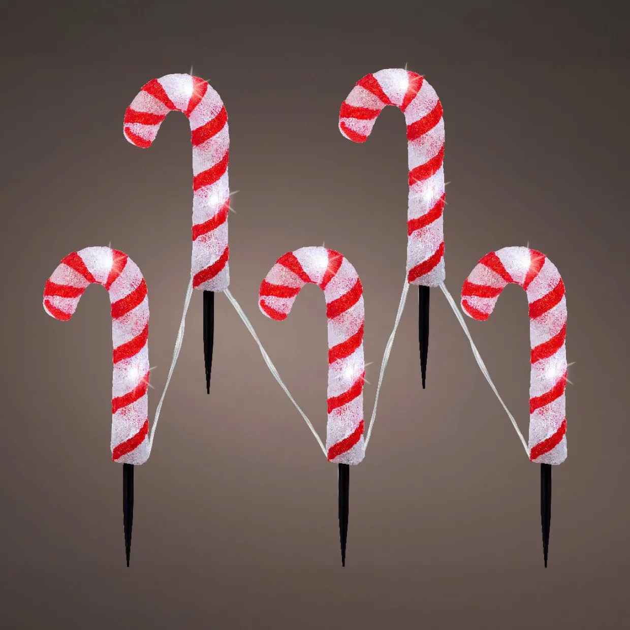 Lot de 5 piquets de jardin lumineux 50 LED (H35 cm) Sucre d'orge Blanc froid