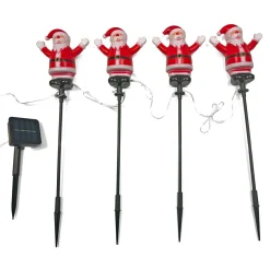 Lot de 4 piquets de jardin solaire (H40 cm) Père Noël lumineux Blanc chaud