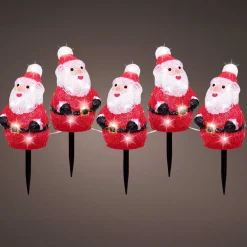 Lot de 5 piquets de jardin lumineux 100 LED (H20 cm) Père Noël Blanc froid