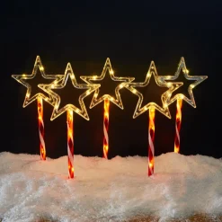 Lot de 5 piquets lumineux à piles 45 LED (H44 cm) Étoiles Candy Multicolore