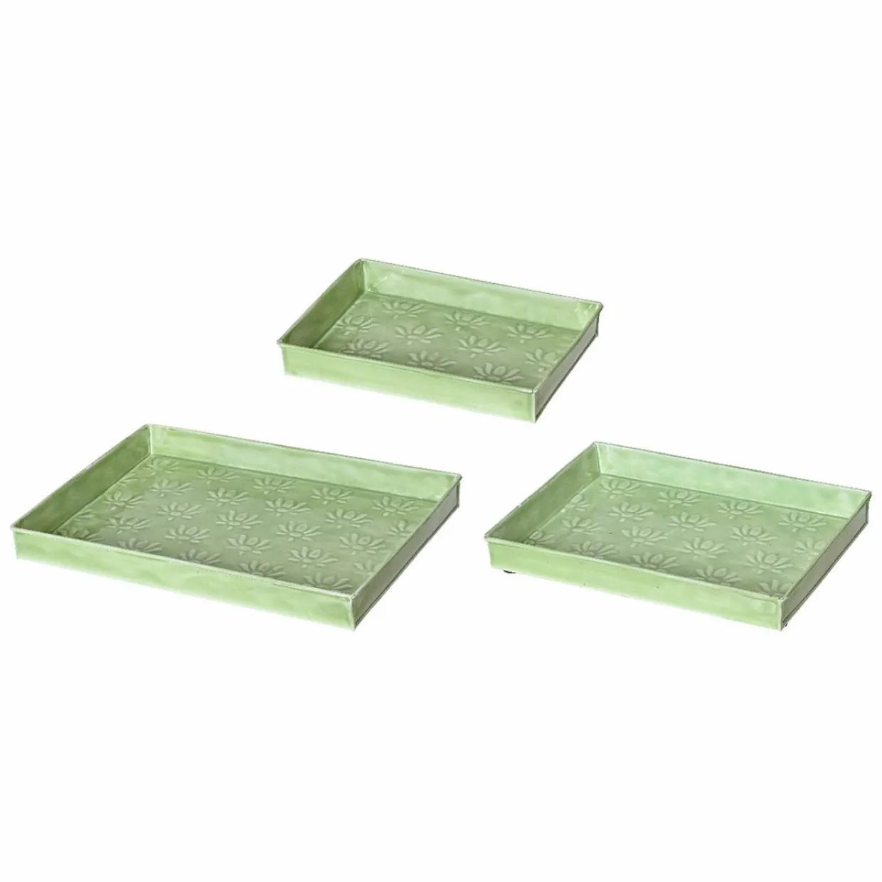 Lot de 3 plateaux décoratifs (34 x 24 cm) Fleurs d'Ésmée Vert pomme