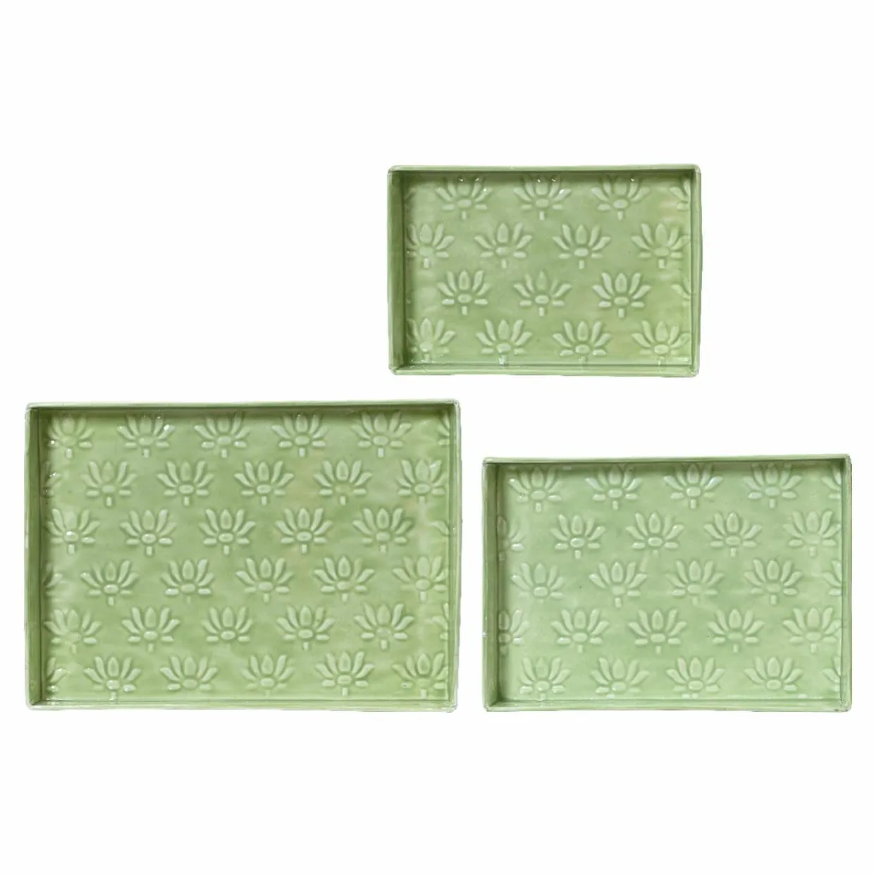 Lot de 3 plateaux décoratifs (34 x 24 cm) Fleurs d'Ésmée Vert pomme