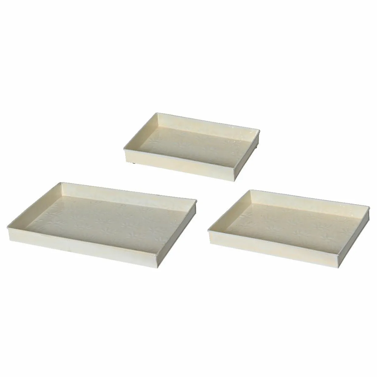 Lot de 3 plateaux décoratifs (34 x 24 cm) Fleurs d'Ésmée Crème