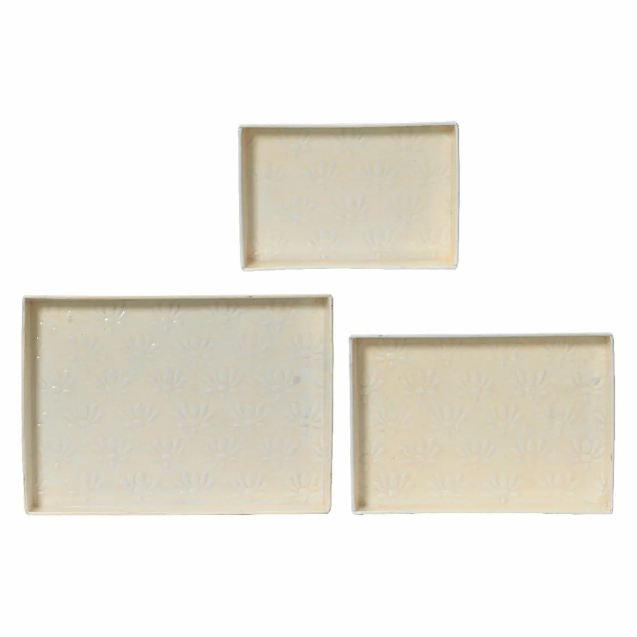 Lot de 3 plateaux décoratifs (34 x 24 cm) Fleurs d'Ésmée Crème