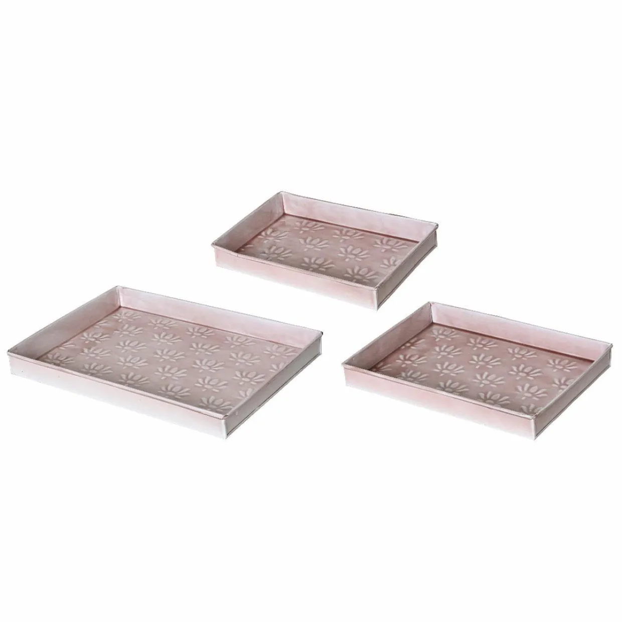 Lot de 3 plateaux décoratifs (34 x 24 cm) Fleurs d'Ésmée Rose pâle