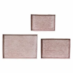 Lot de 3 plateaux décoratifs (34 x 24 cm) Fleurs d'Ésmée Rose pâle