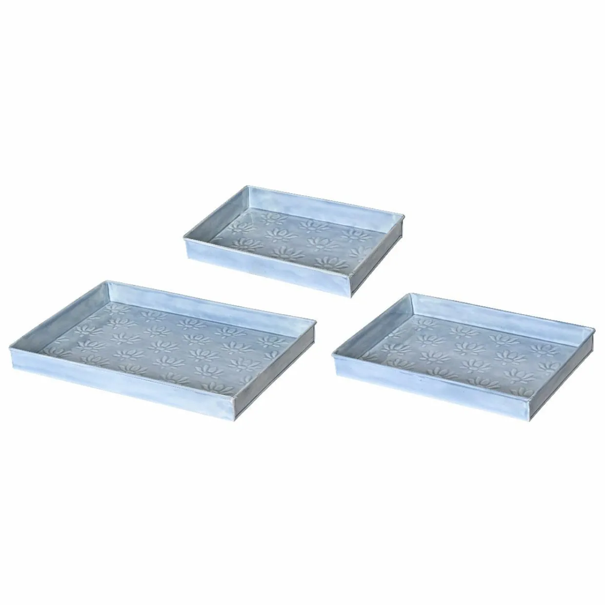 Lot de 3 plateaux décoratifs (34 x 24 cm) Fleurs d'Ésmée Bleu