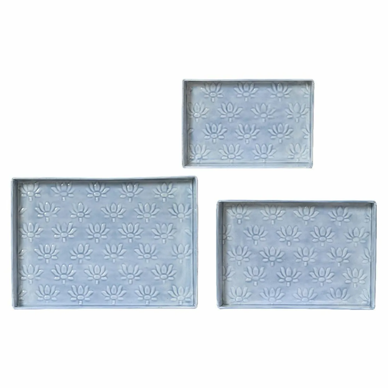 Lot de 3 plateaux décoratifs (34 x 24 cm) Fleurs d'Ésmée Bleu