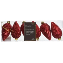 Lot de 6 pommes de pin à suspendre (H8 cm) Alpine Rouge