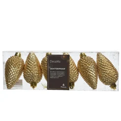 Lot de 6 pommes de pin à suspendre (H8 cm) Alpine Or