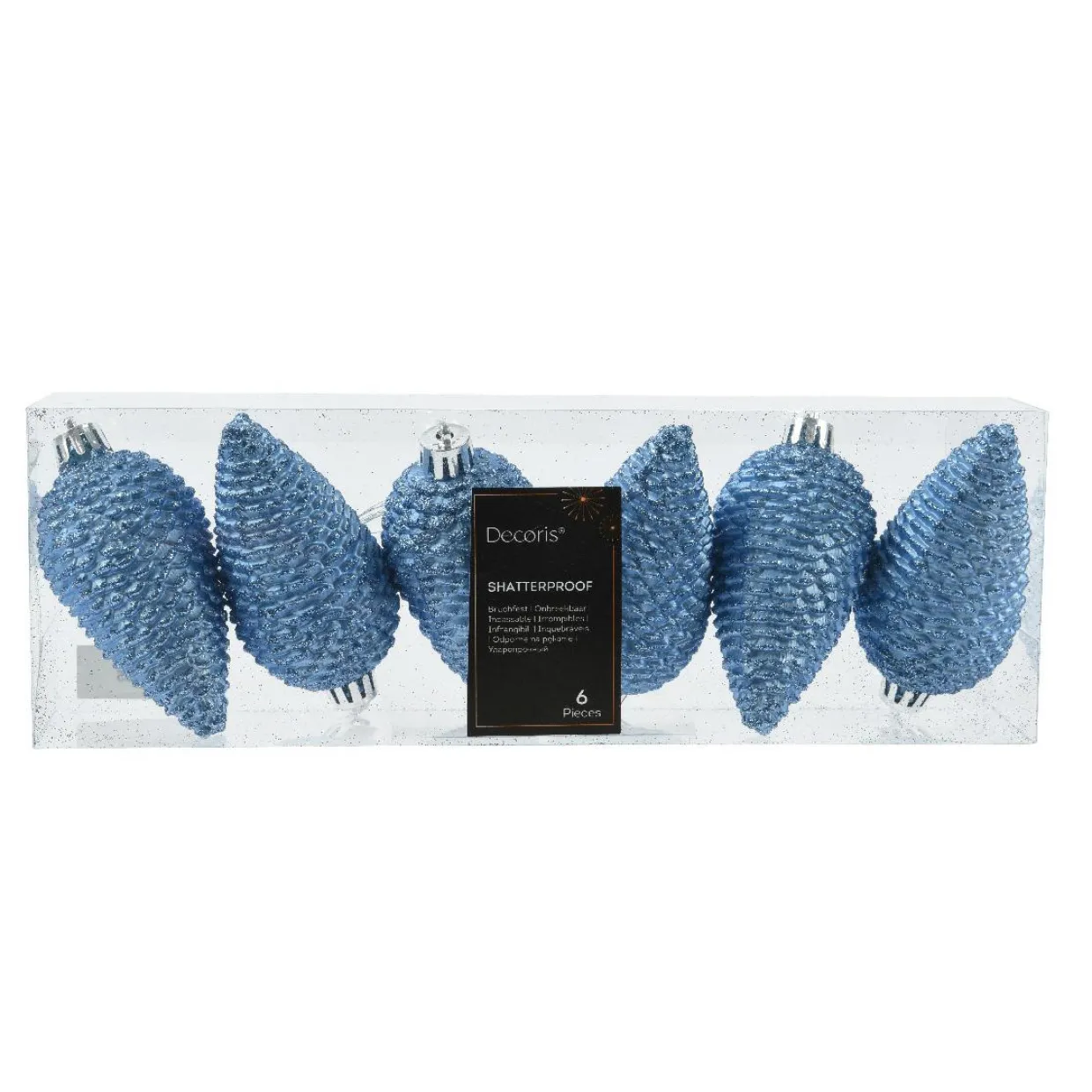Lot de 6 pommes de pin à suspendre (H8 cm) Alpine Bleu ciel