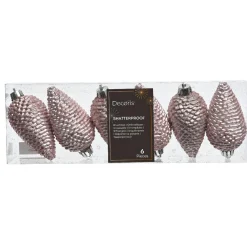Lot de 6 pommes de pin à suspendre (H8 cm) Alpine Rose poudré