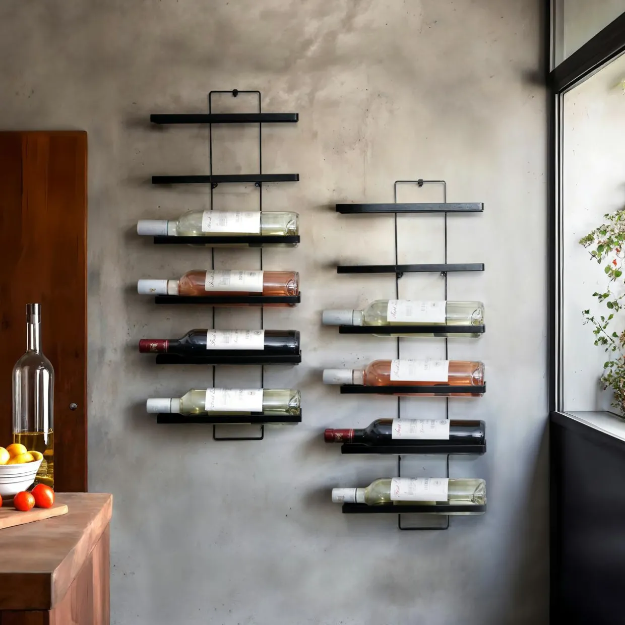 Lot de 2 porte-bouteilles muraux métal 12 emplacements (H139 cm) Léo Noir