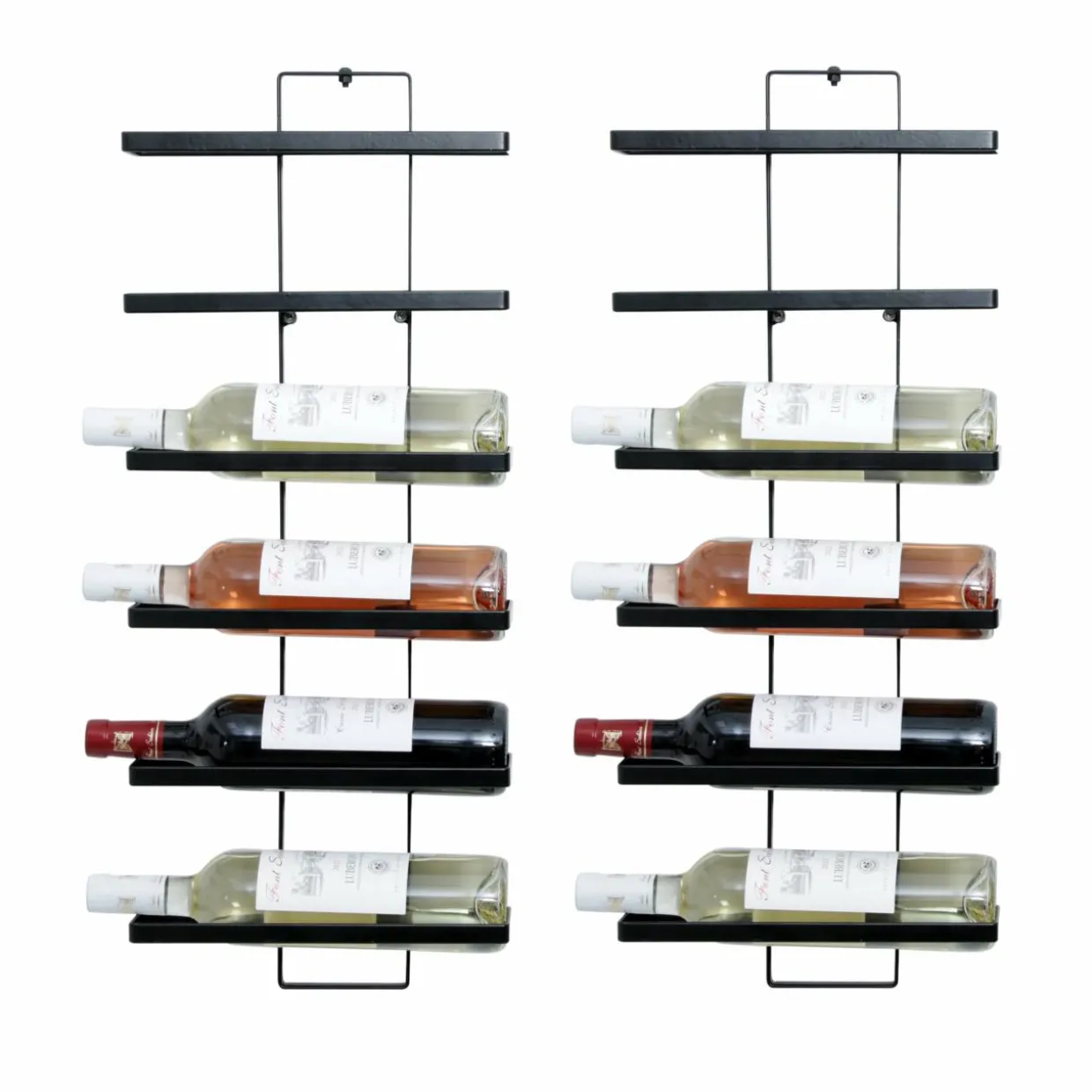 Lot de 2 porte-bouteilles muraux métal 12 emplacements (H139 cm) Léo Noir