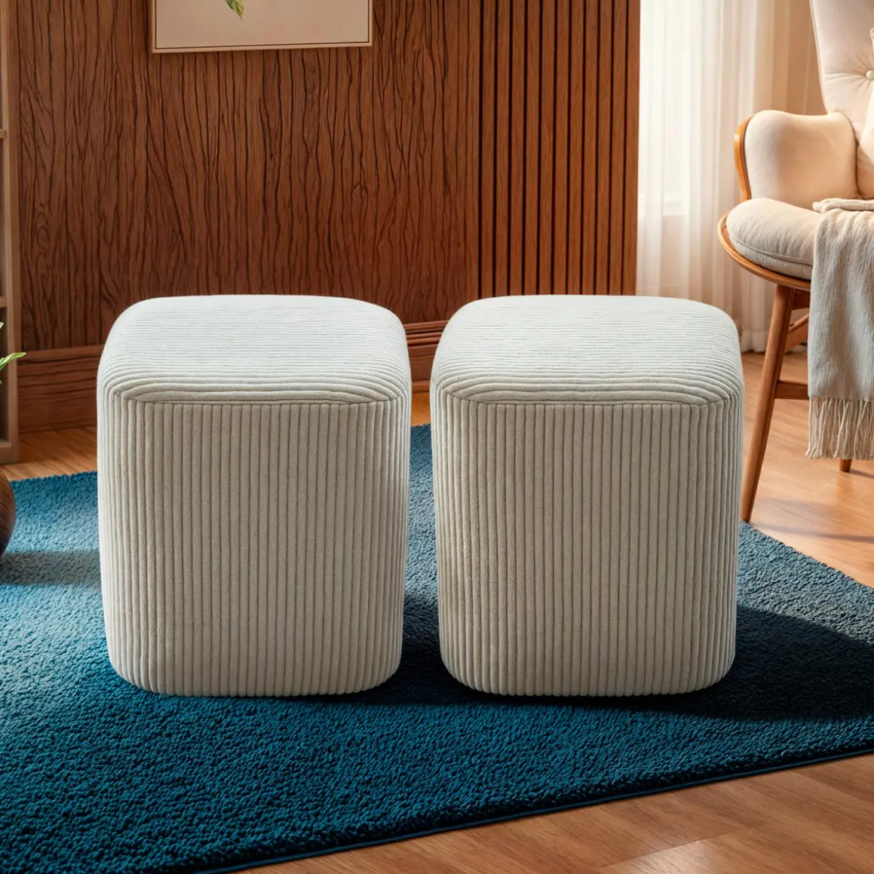 Lot de 2 poufs velours (H 38 cm) Shan Beige