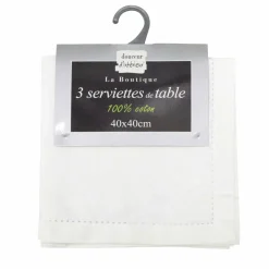 Lot de 3 serviettes coton (40 x 40 cm) Charline Blanc
