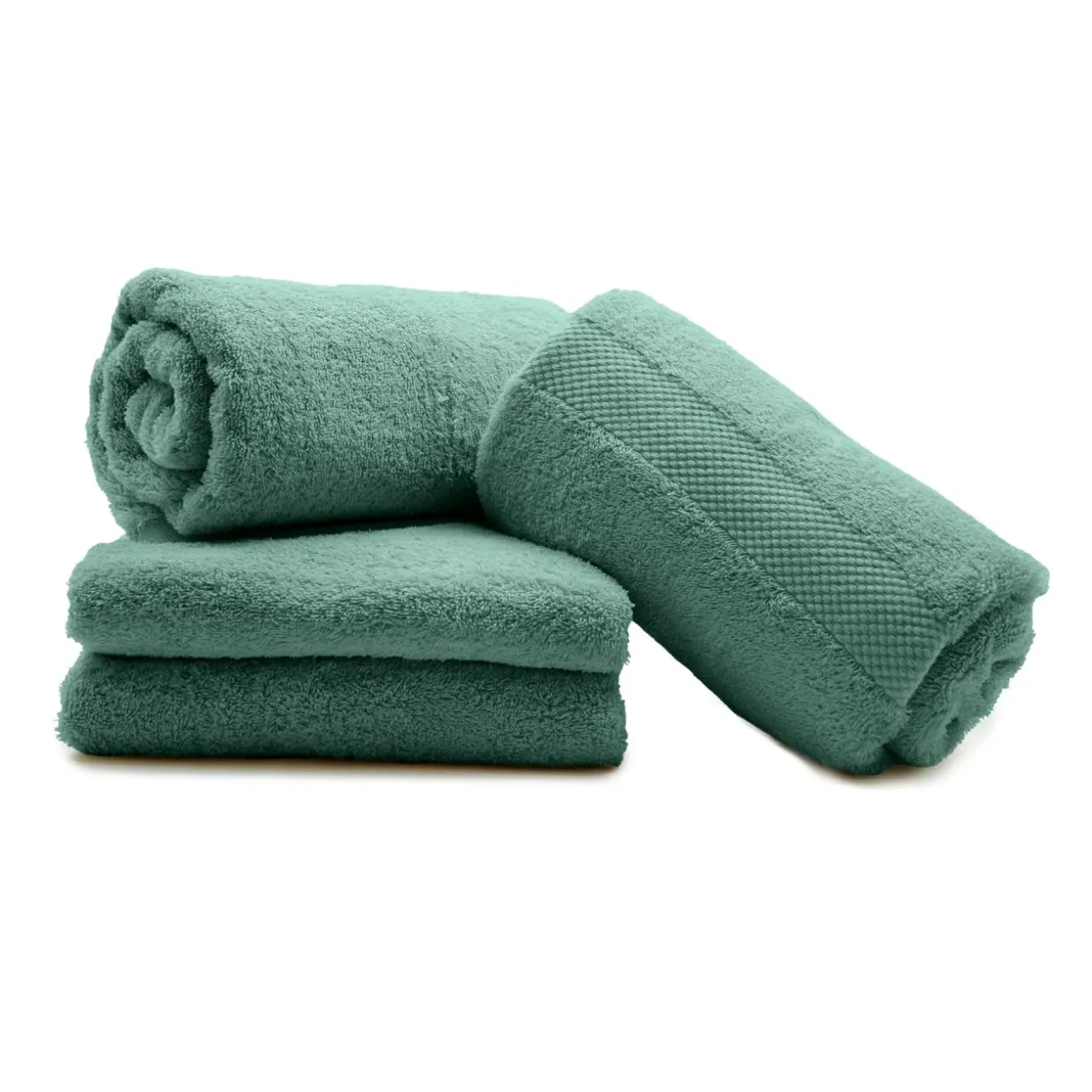 Lot de 4 serviettes de toilette coton (70 x 130 cm) Elegance Vert céladon