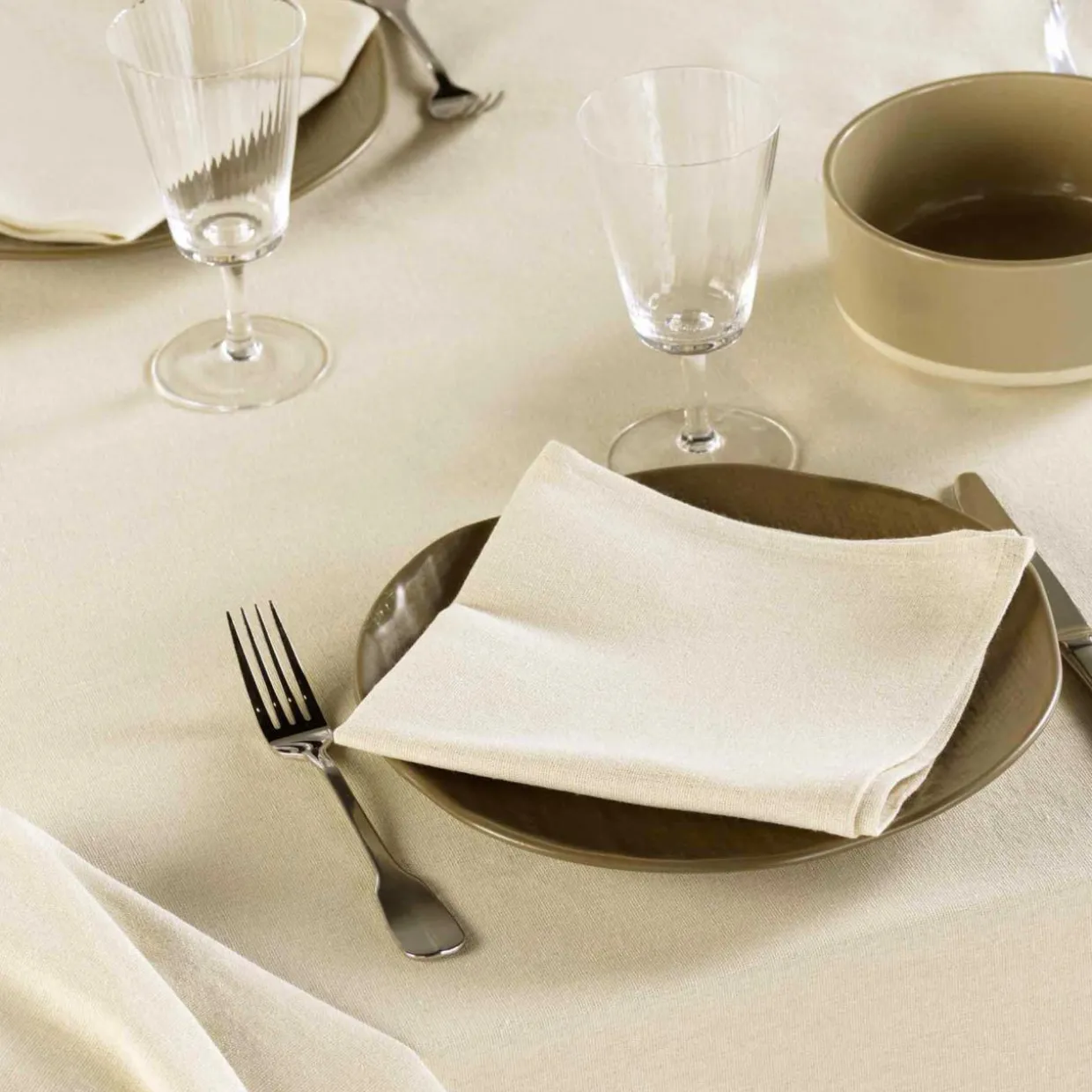 Lot de 3 serviettes en coton (40 x 40 cm) Serafine Ecru