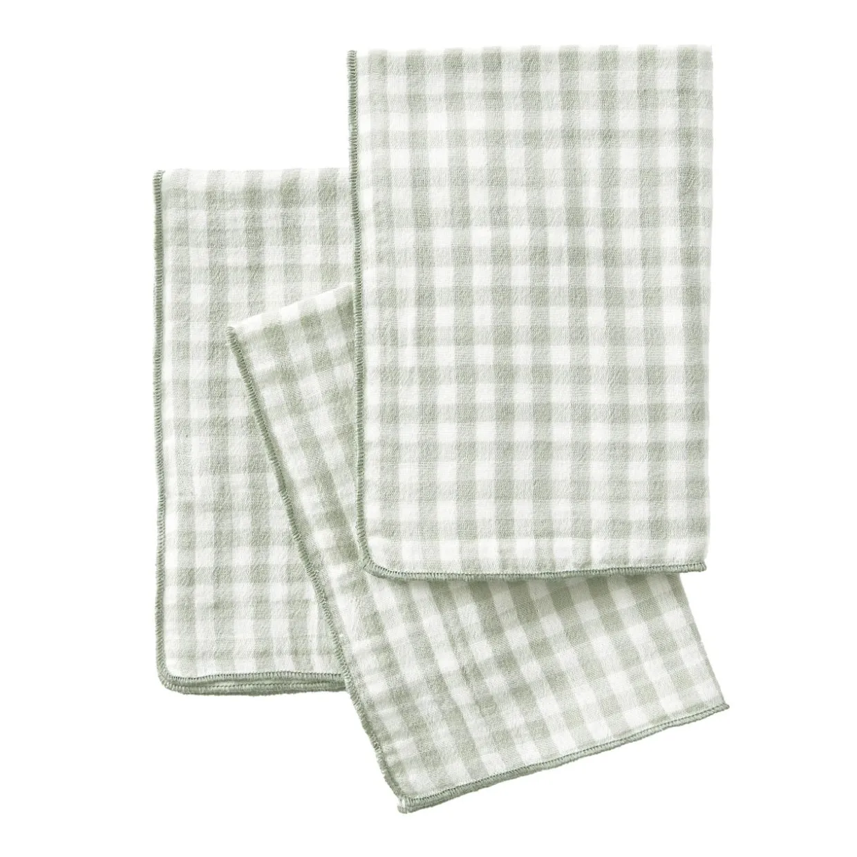 Lot de 3 serviettes gaze de coton (40 x 40 cm) Gaïa vichy Vert eucalyptus