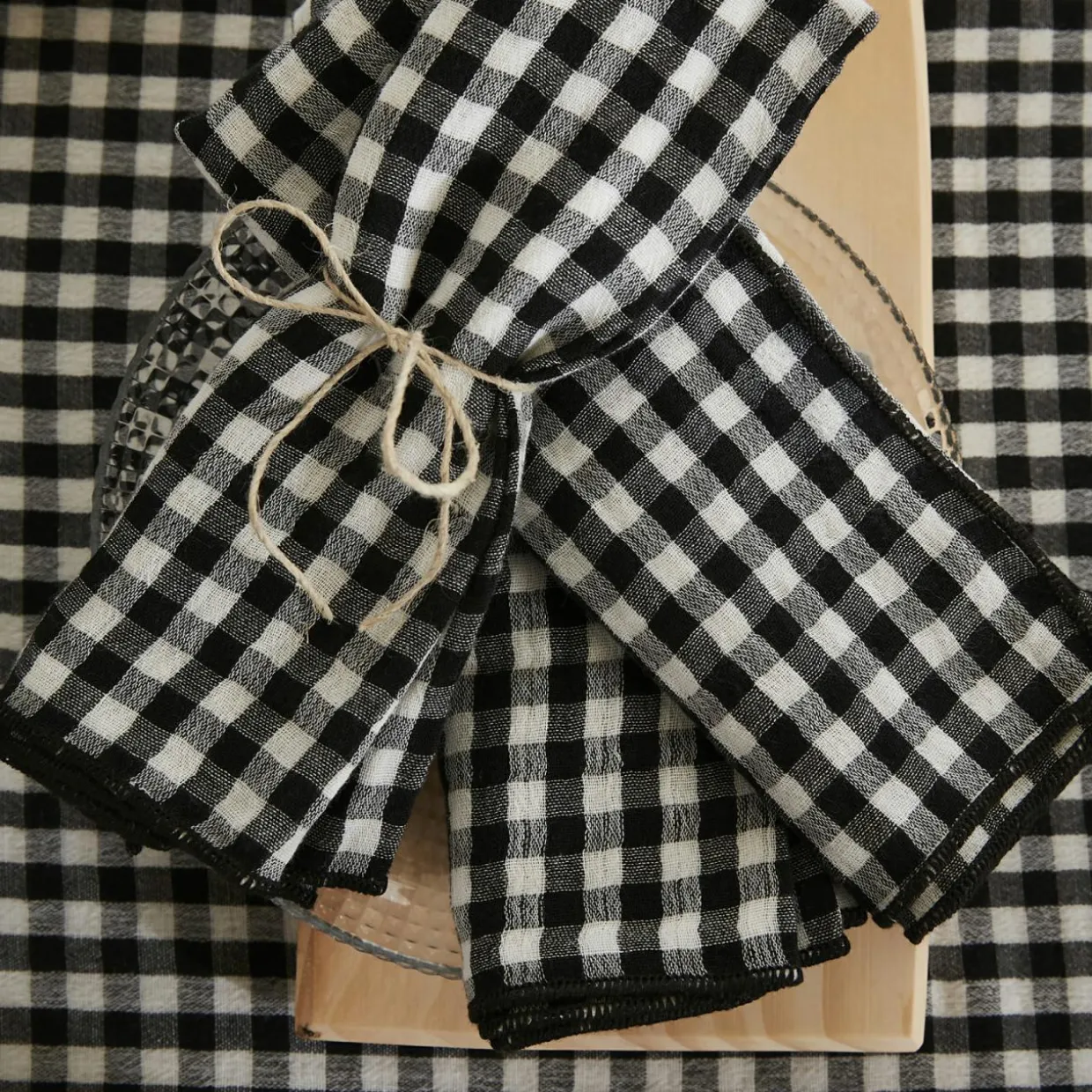 Lot de 3 serviettes gaze de coton (40 x 40 cm) Gaïa vichy Noire