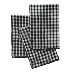 Lot de 3 serviettes gaze de coton (40 x 40 cm) Gaïa vichy Noire