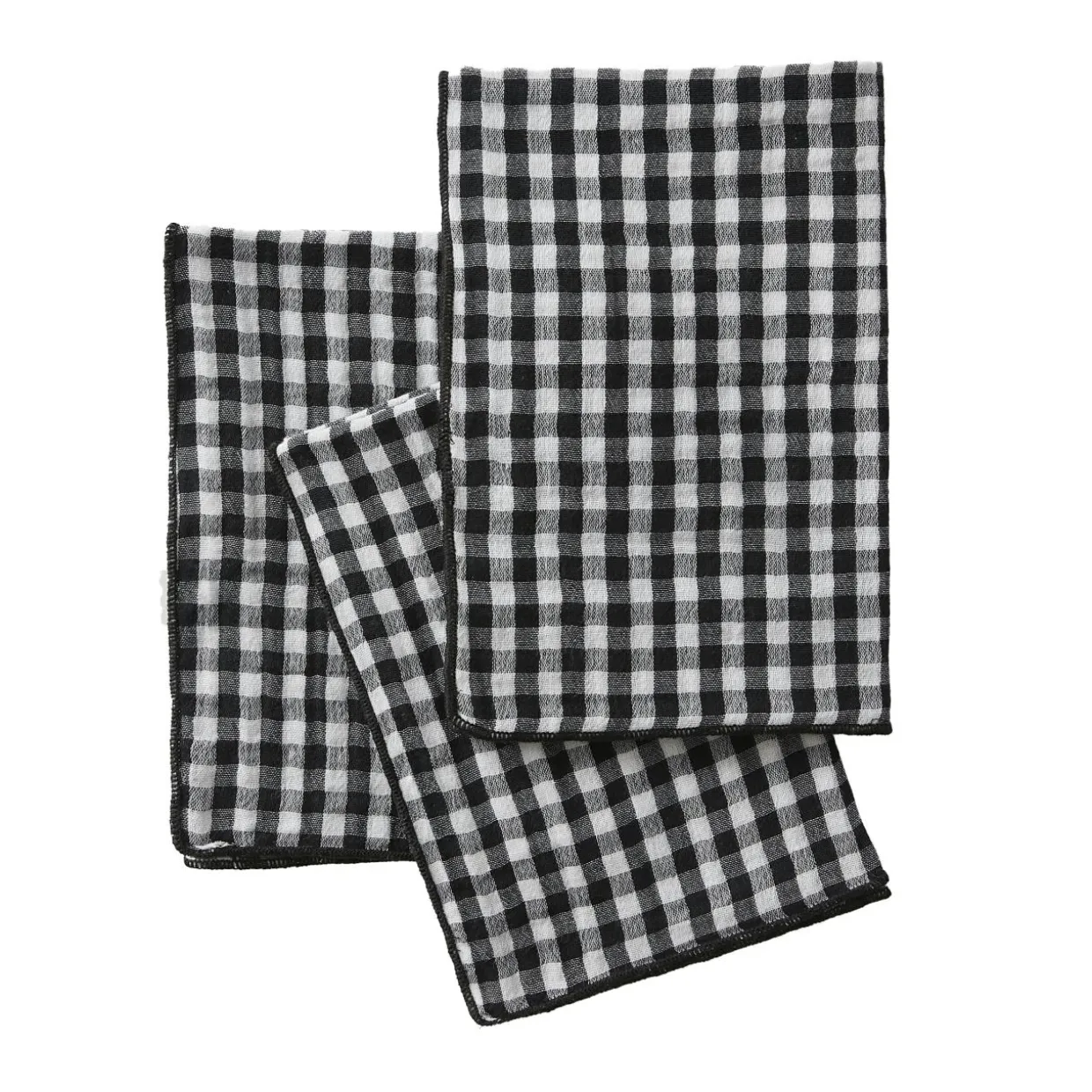 Lot de 3 serviettes gaze de coton (40 x 40 cm) Gaïa vichy Noire